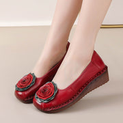 Handmade Genuine Leather Flats for Women Soft Sole NonSlip Ethnic Flower Loafers