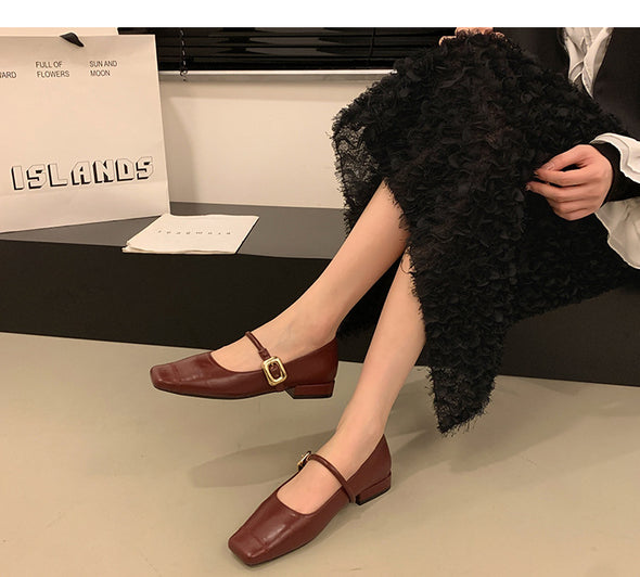 Retro Mary Jane Shoes Thick Heel Square Toe Women's Shoes