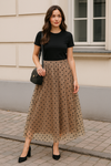 Polka Dot Mesh Skirt Mid Length A-Line Skirt