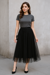 Polka Dot Mesh Skirt Mid Length A-Line Skirt