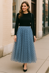 Polka Dot Mesh Skirt Mid Length A-Line Skirt
