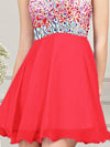 Coral Tulle Homecoming Dress One Shoulder Strapless Beaded Ball Gown