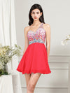 Coral Tulle Homecoming Dress One Shoulder Strapless Beaded Ball Gown