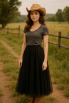 Soft Tulle A-Line Midi Skirt with Elastic Waistband
