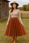 Soft Tulle A-Line Midi Skirt with Elastic Waistband
