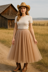 Soft Tulle A-Line Midi Skirt with Elastic Waistband