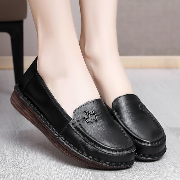 Genuine Leather Slip-On Flats for Women Soft Sole Non-Slip Everyday Shoes