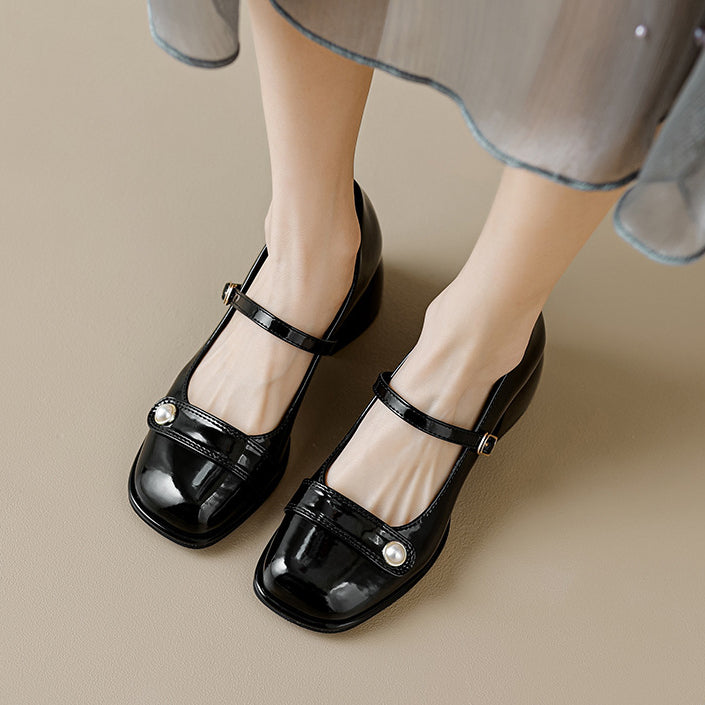Women's High Heel Mary Jane Shoes Spring and Autumn Thick Heel Shoes