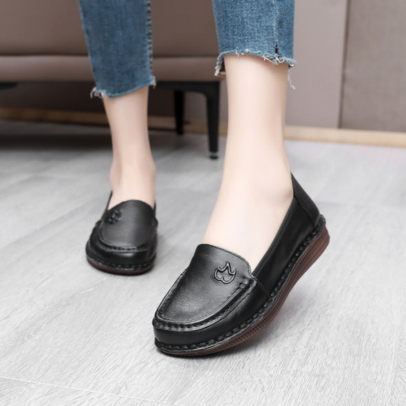 Genuine Leather Slip-On Flats for Women Soft Sole Non-Slip Everyday Shoes