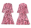 Summer Elegant Silk Dress Feminine Waist V-Neck Mid-Sleeve Dress