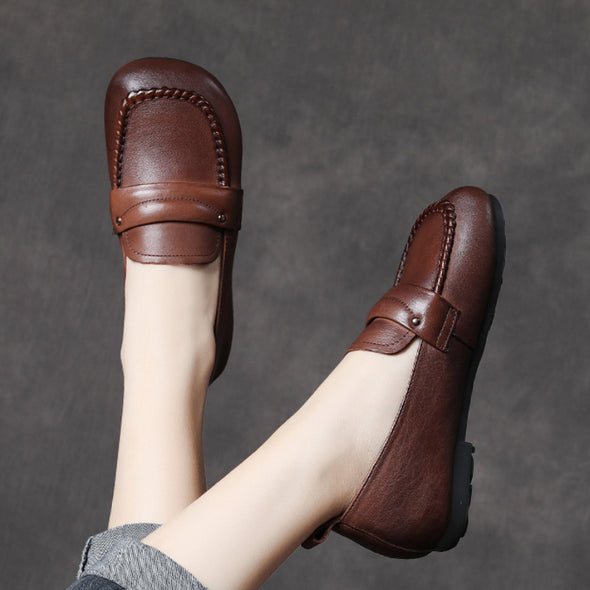 Retro Genuine Leather Tendon Soft Sole Flat Shoes Comfortable Flat Heel Women's Shoes