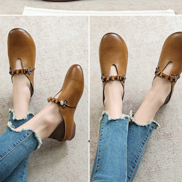 Spring and Summer Leather Shallow Mouth Single Shoes Women's Retro Handmade Soft Sole Comfortable Shoes