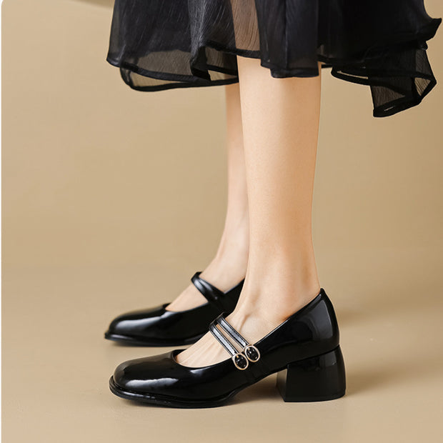 French Mary Jane Shoes Thick Heel Retro Women's Shoes