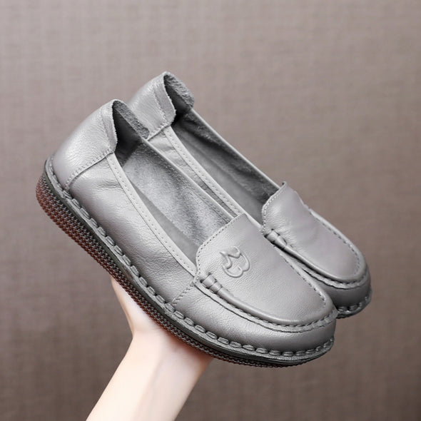 Genuine Leather Slip-On Flats for Women Soft Sole Non-Slip Everyday Shoes