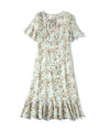 Silk High-end Printed Dress Short-sleeved French Waist Slim Mid-length Dress