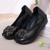 Genuine Leather Wedge Loafers Floral Design Slip-Resistant Soft Sole Shoes for Moms