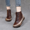 Leather Retro Lace-up Tendon-soled Ankle Boots Color-blocking Flat Soft-soled Women's Shoes