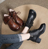 Thick Heel Leather Platform Martin Boots Mid Heel Moccasin Women's Shoes