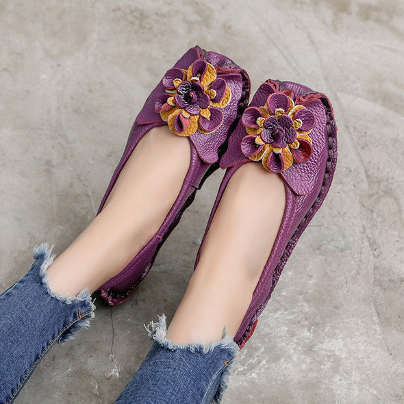 Handmade Women Shoes Retro Comfortable Leather Soft Sole Flower Shoes