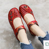 Women's Leather Soft Sole Colorblock Shallow Mouth Flower Flat Shoes