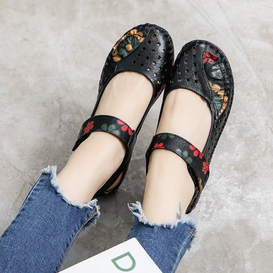Vintage Leather Colorblock Boots Women's Soft Sole Flat Shoes