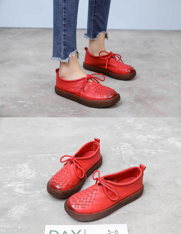 Handmade Women Leather Flat Leather Vintage Shoes Soft Sole Woven Shoes
