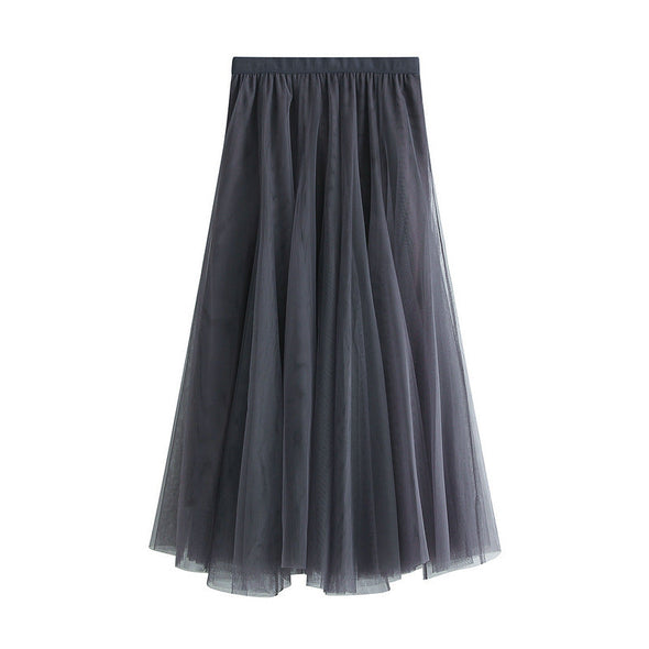 Mid-length Mesh Skirt Pleated Skirt A-line Skirt