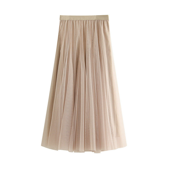 Mid-length Mesh Skirt Pleated Skirt A-line Skirt