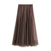 Women's Fall and Winter Mesh Skirt High Waist Mid Length Pleated Skirt
