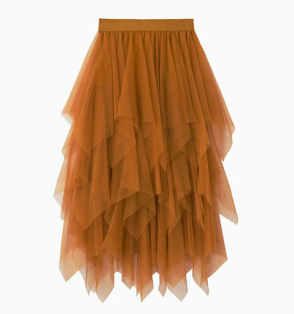 High Waist Slimming Flower Bud Irregular Mesh Skirt