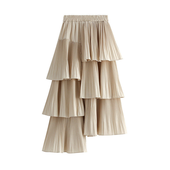 Asymmetric Pleated Skirt Women's Mid-length Ruffled Skirt