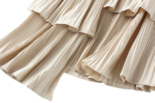 Asymmetric Pleated Skirt Women's Mid-length Ruffled Skirt