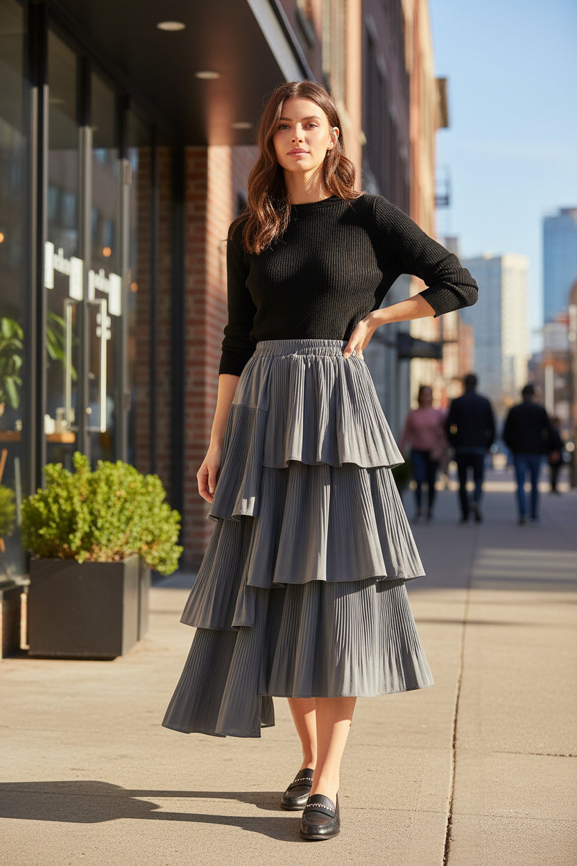 Asymmetric Pleated Skirt Women's Mid-length Ruffled Skirt