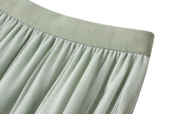 Women's Mid-length A-line Skirt Mesh Irregular Pleated Skirt