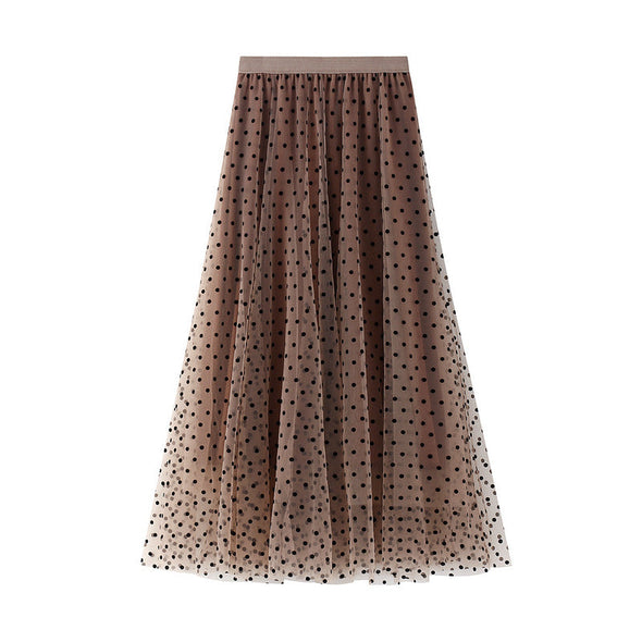 Polka Dot Mesh Skirt Mid Length A-Line Skirt