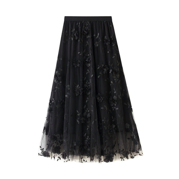 Mesh Embroidered Skirt Large Size Gauze Skirt Autumn High Waist Skirt