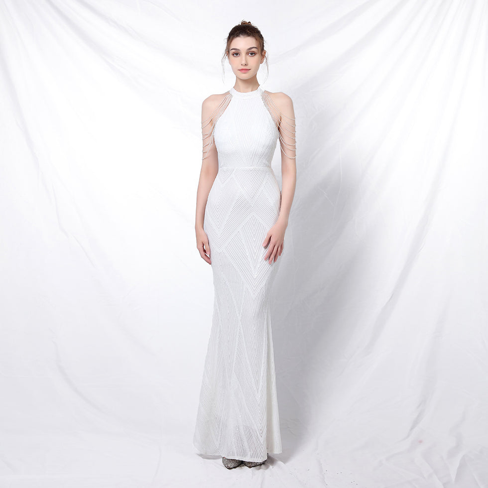 Jacquard Mermaid Round Neck Long Formal Evening Dresses Elegant Party Dress main image 1