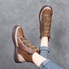 Women's Retro Leather Boots Soft Sole Colorblock High Top WomenShoes