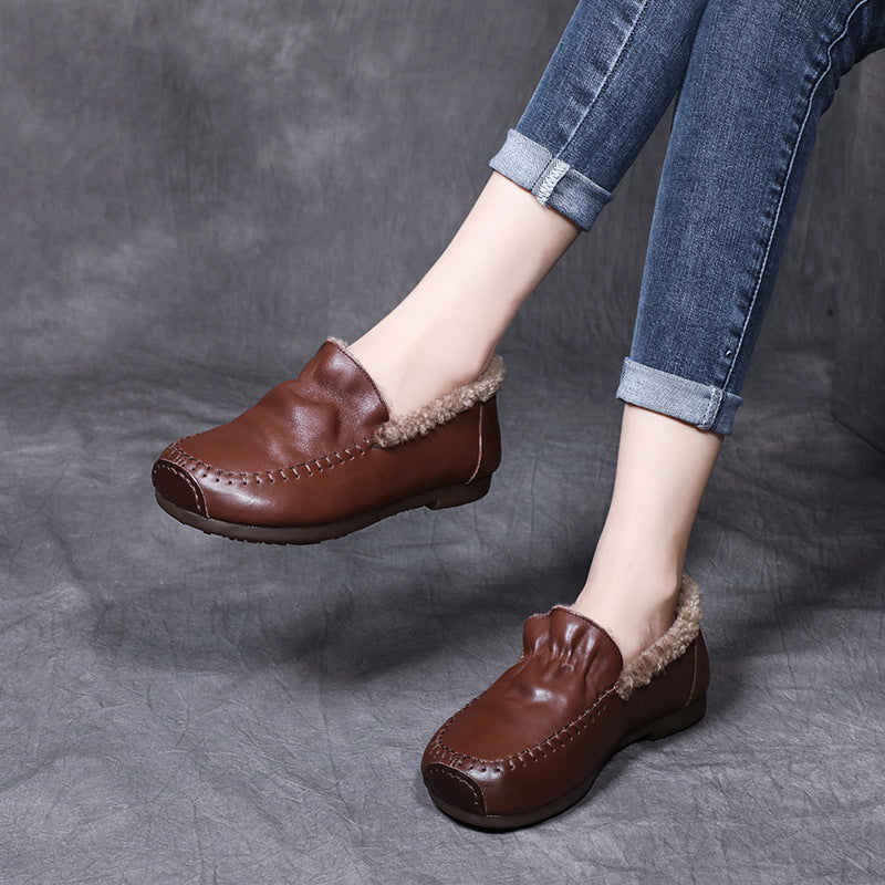 Handmade Vintage Leather Soft Bottom Lamb Wool Women's Shoes