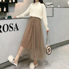 Polka Dot Mesh Skirt Mid Length A-Line Skirt