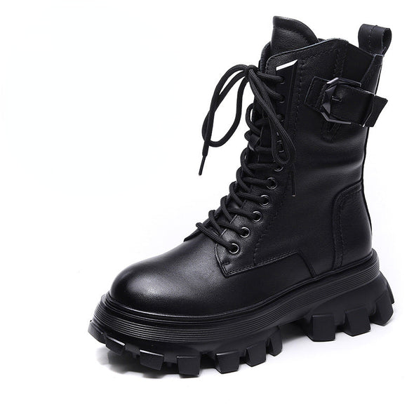 Leather Retro Martin Boots High Side Zip Women's Shoes