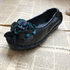 Solid Color Retro Flower Leather Shoes Shallow Mouth Round Toe Slip-on Leather Shoes