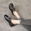 Leather Lace Up Handmade Women's Shoes Round Toe Flat Heel Soft Sole Comfortable Warm Shoes