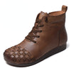 Leather Hand-woven Flat Women's Boots Comfortable Soft-soled Women's Shoes