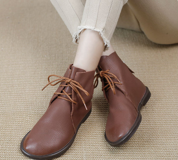 Genuine Leather Round Toe All-match Martin Boots Comfortable and Soft Women's Shoes