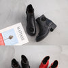 Chunky Heel Leather Martin Boots Hand Stitched Floral Ankle Boots