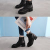 Chunky Heel Leather Martin Boots Hand Stitched Floral Ankle Boots