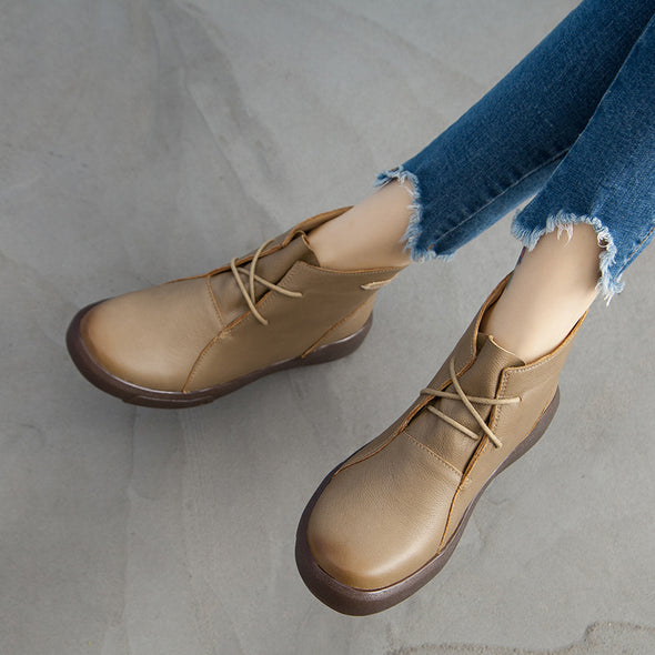 Flat Retro Short Boots Fleece Warm Mid-heel Casual Women's Shoes