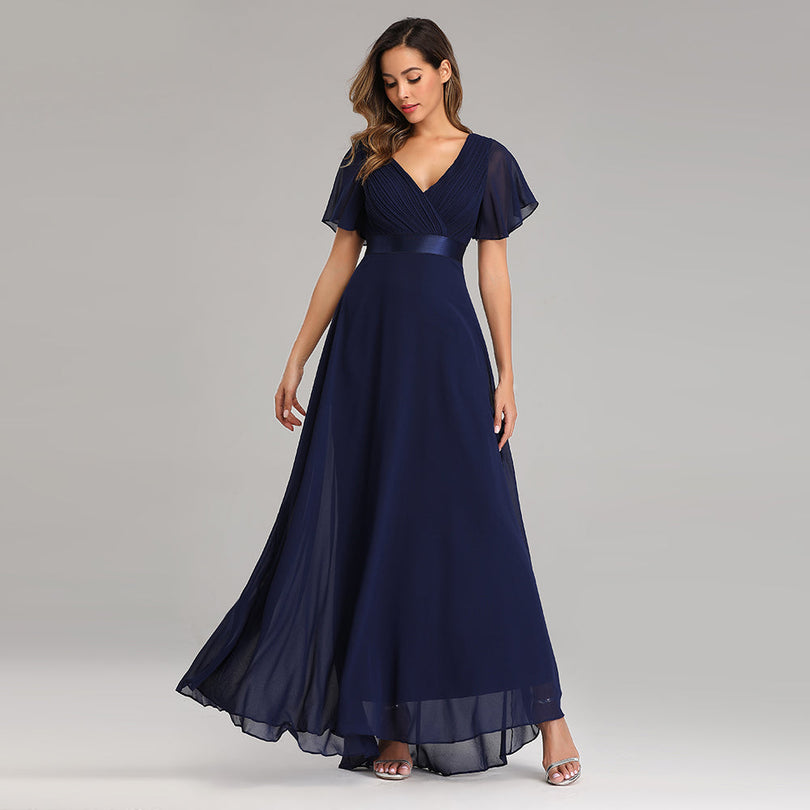 Sleeveless V-neck Ruffles Chiffon Floor-Length Dress Dusk main image 1