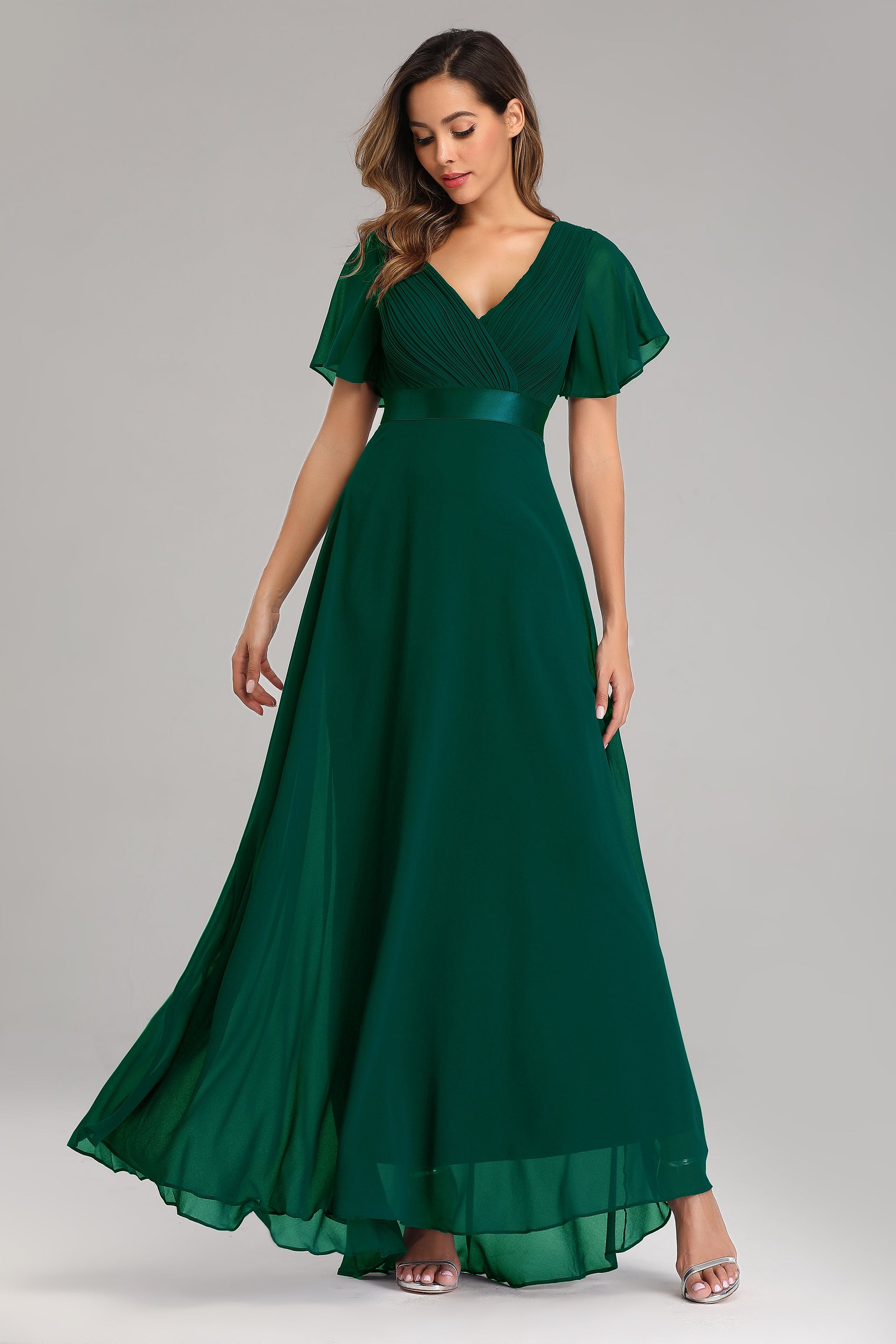 v neck chiffon dress vestidos Plus Size Deep V-Neck Chiffon Wedding Guest Dress